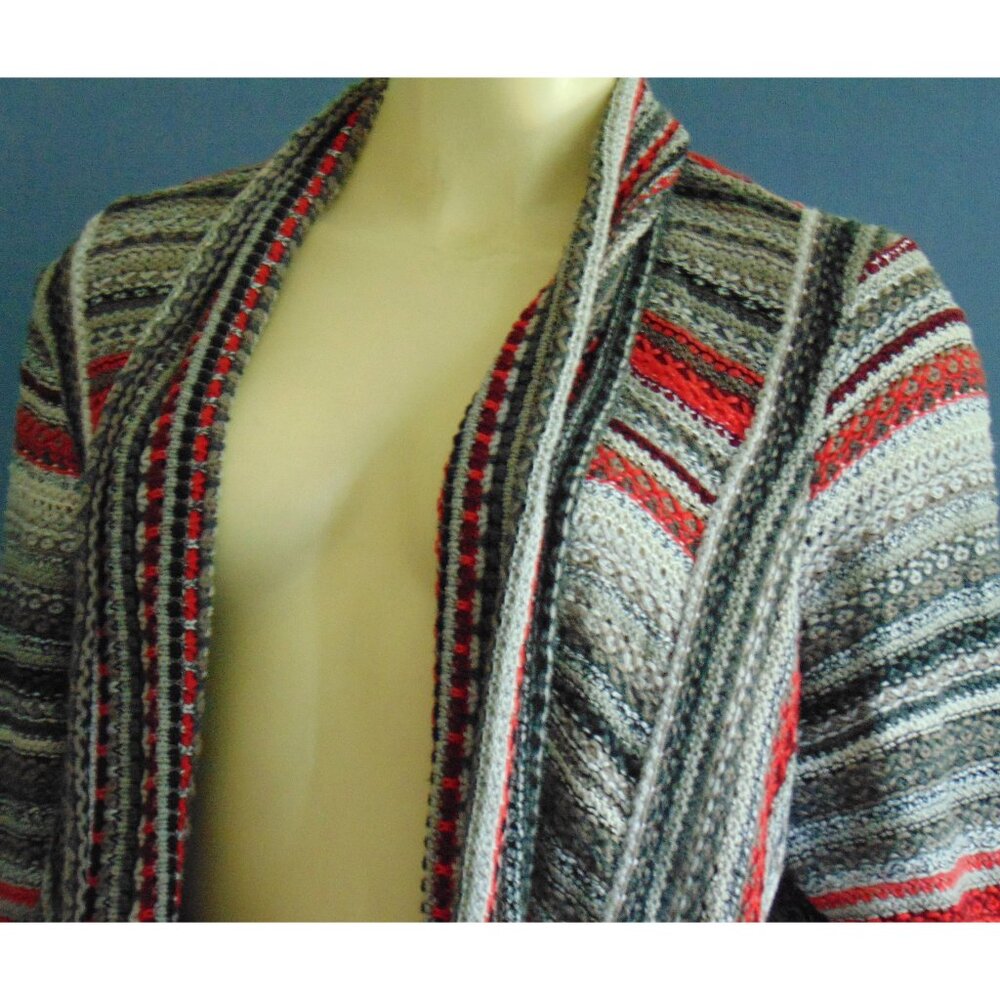 Zozo Red Gray Striped Cotton Blend Long Fringed Cardigan 1X - Picture 5 of 12